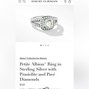 David Yurman Petite Albion® Ring Sterling Silver Prasiolite and Pavé Diamonds 7